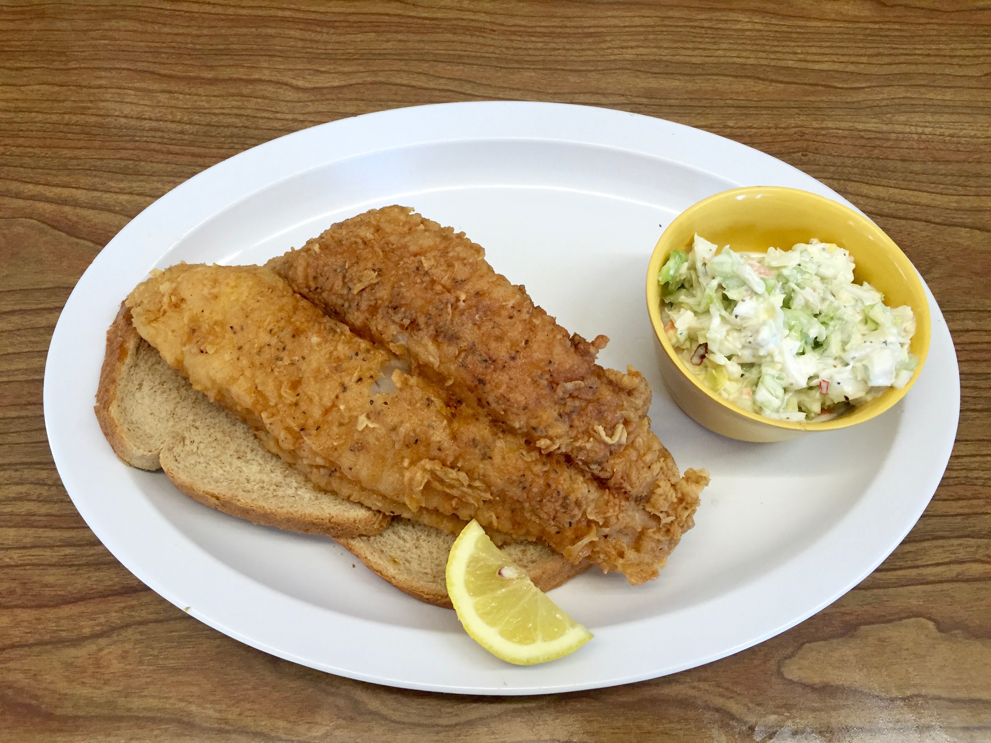 catfish sandwich and coleslaw