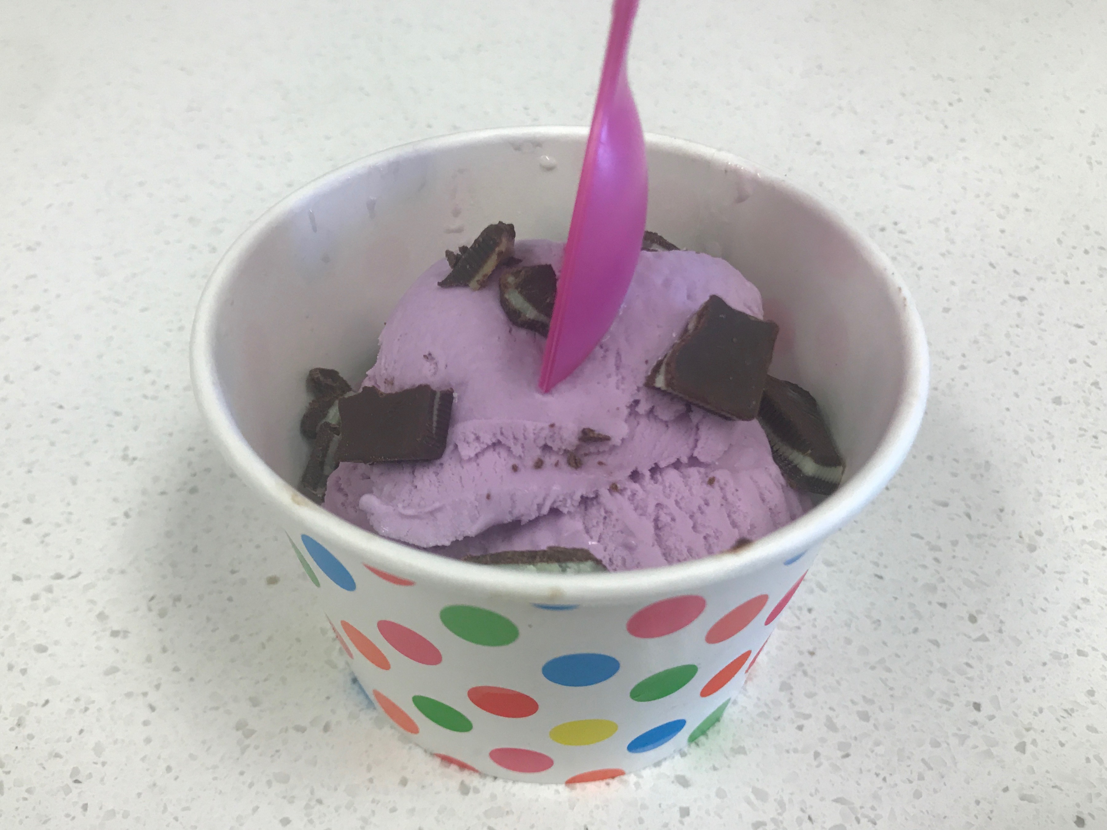 taro ice cream with Andes chocolate mints