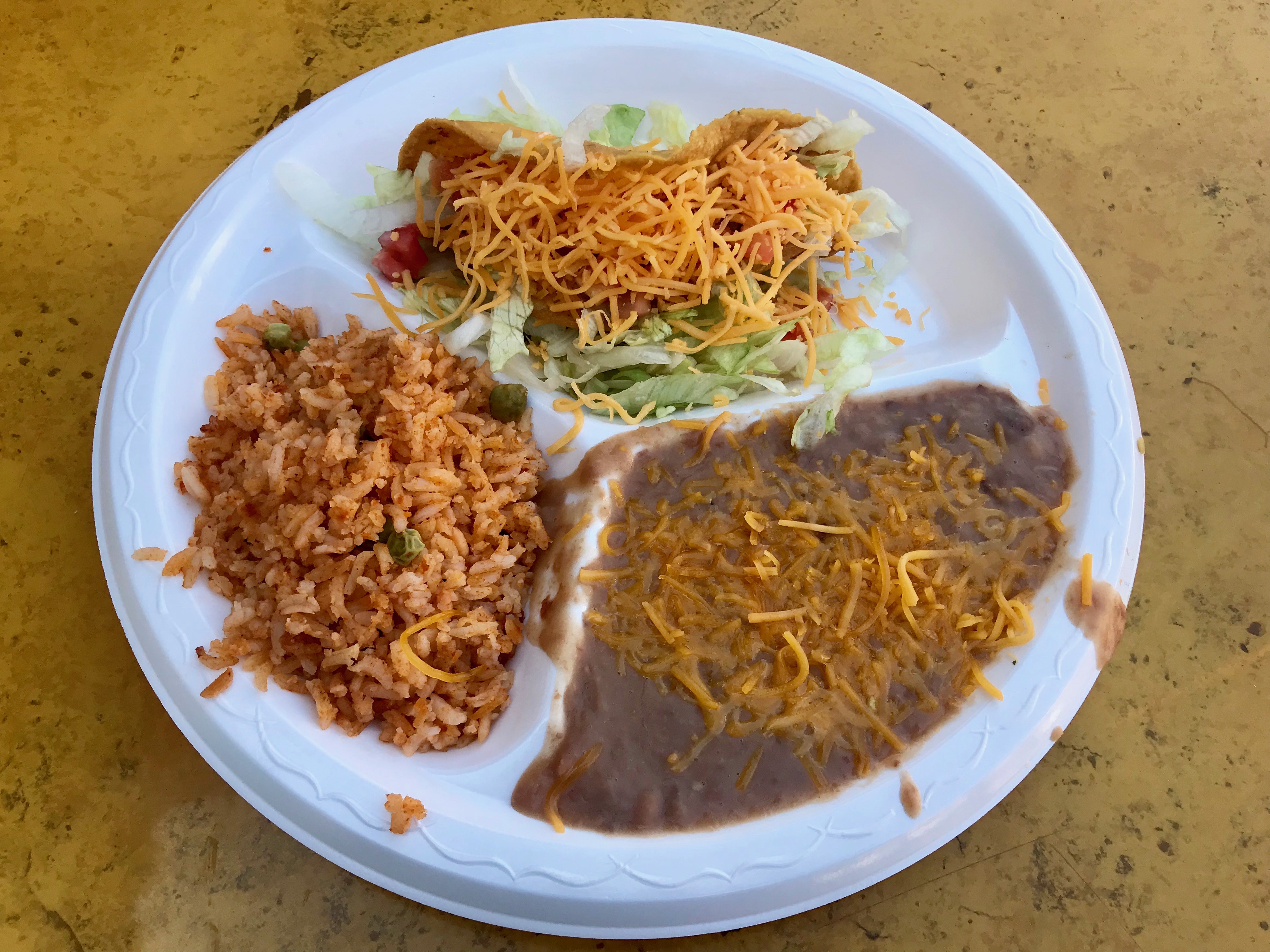 gringo taco with rice and beans