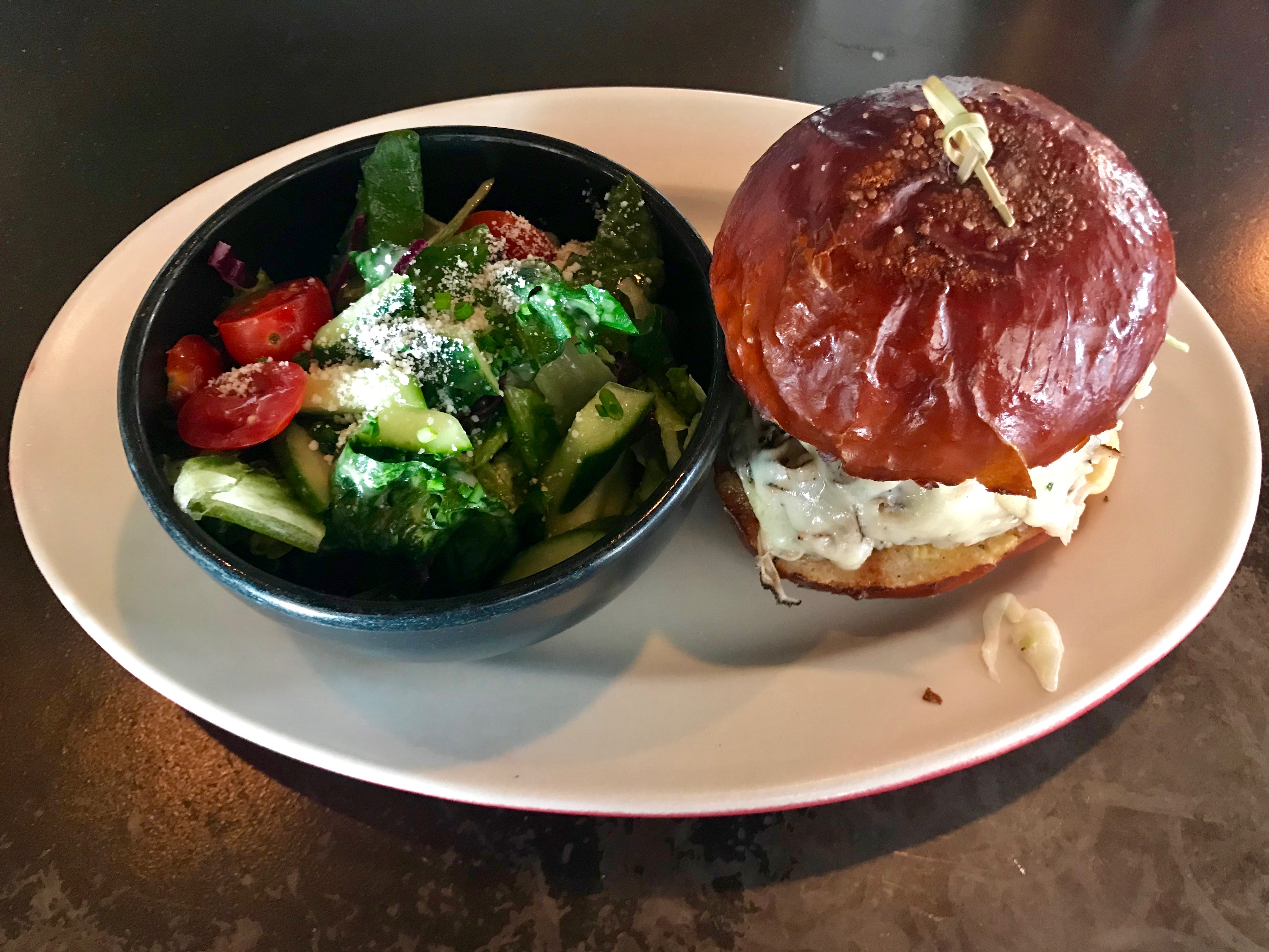 turkey pastrami sandwich and side salad