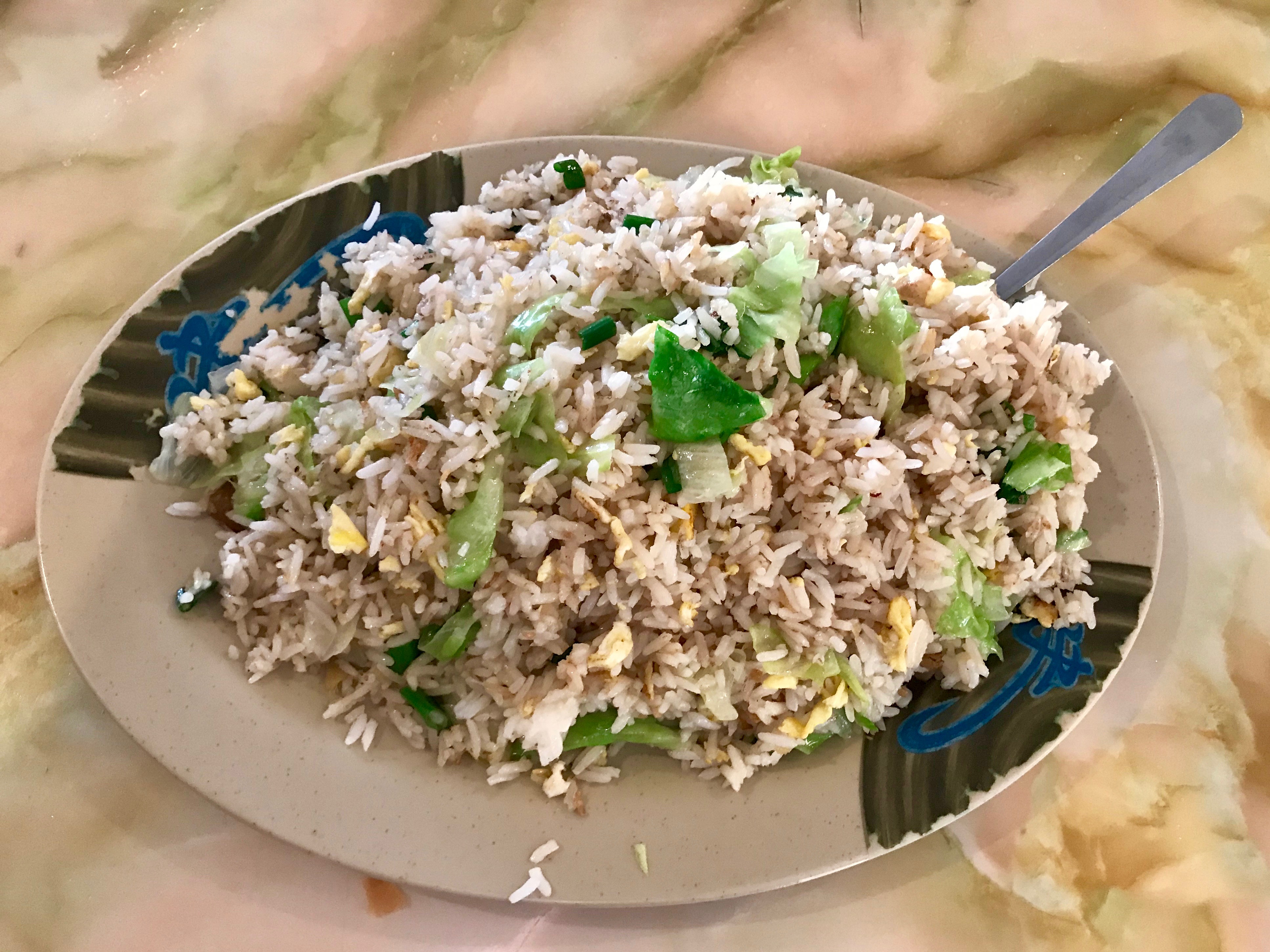 fried rice with ginger, green onions, and lettuce