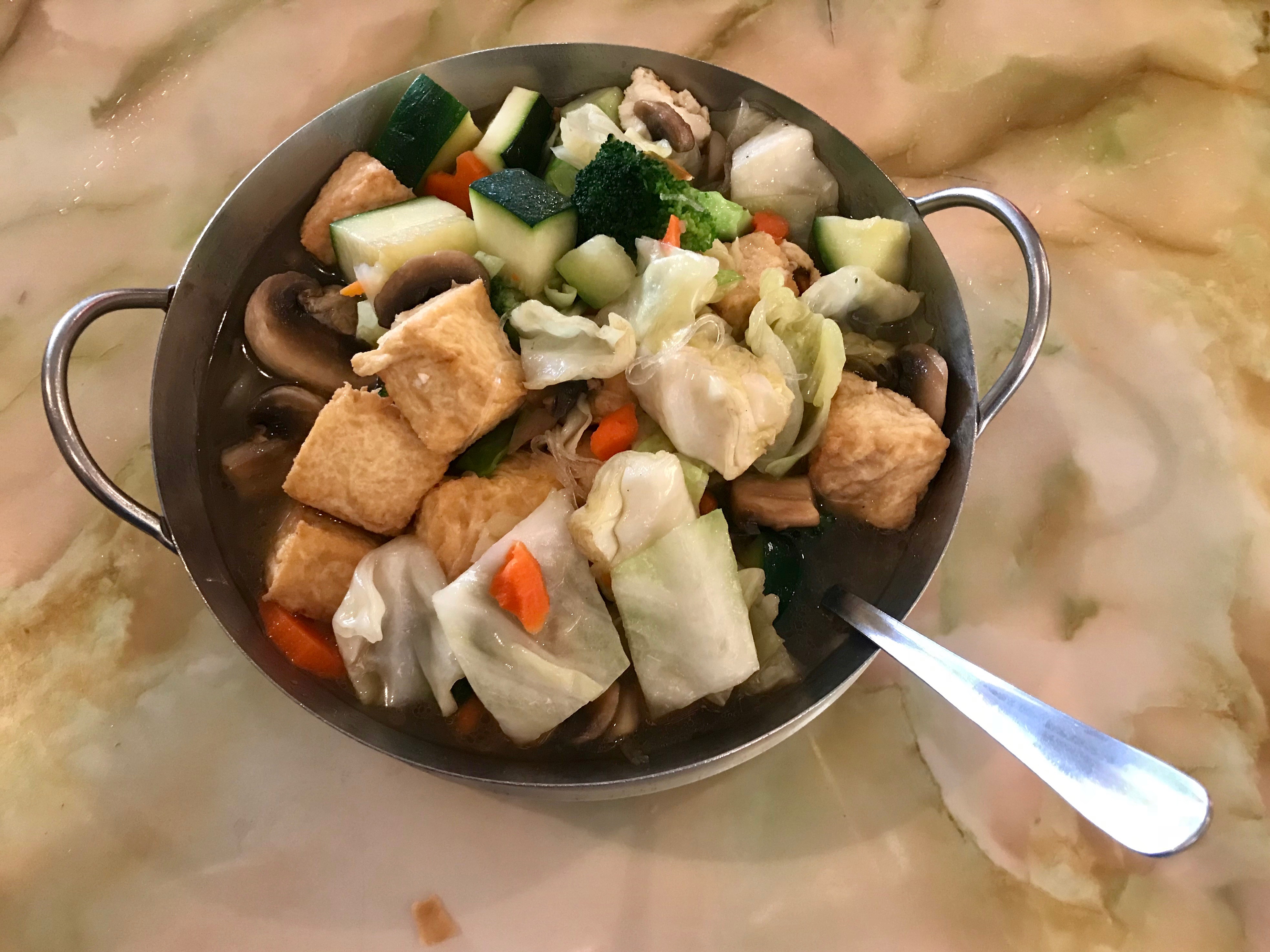 fried tofu with mixed vegetables and rice vermicelli