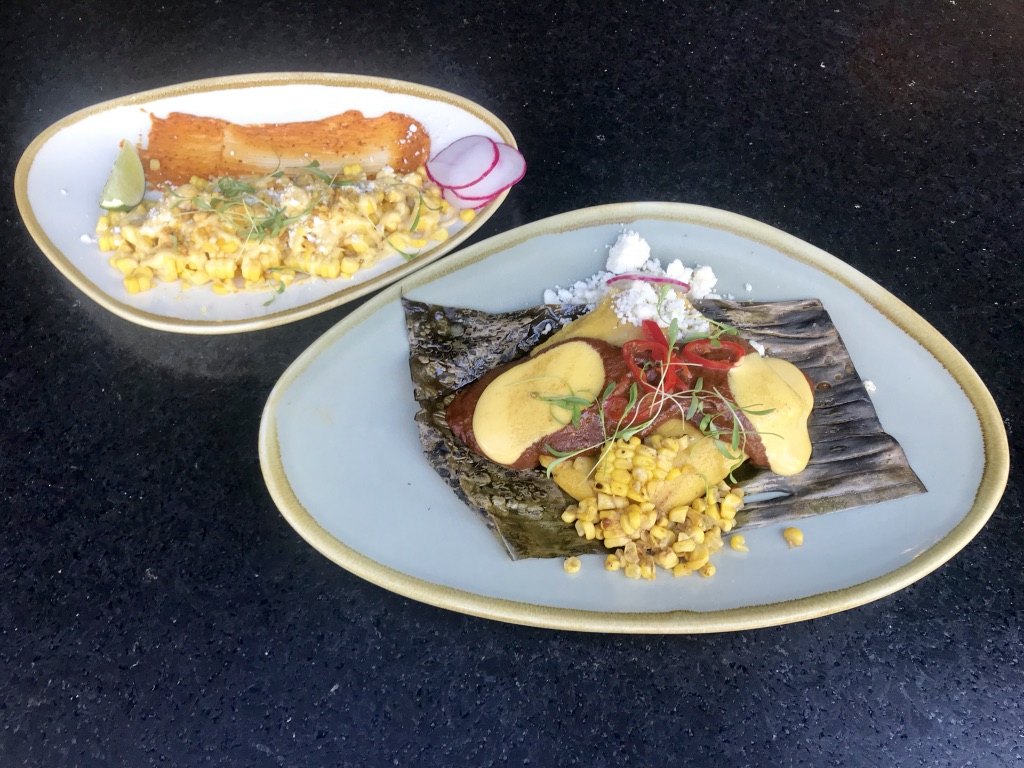 duck tamale and elote