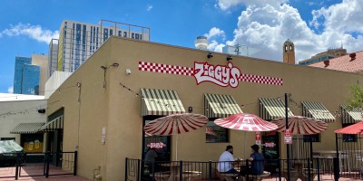 exterior of Ziggy's with customers seated on the patio