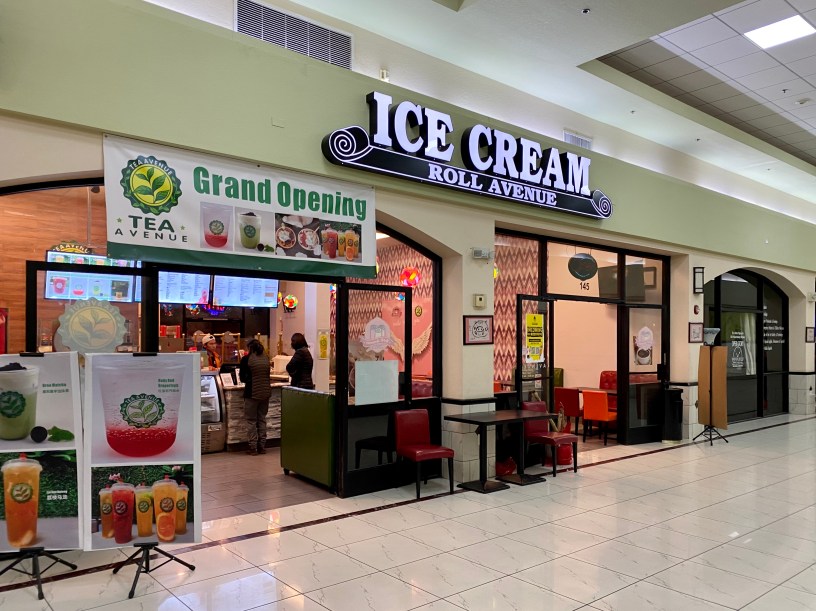 view of Roll Avenue from inside Mekong Plaza